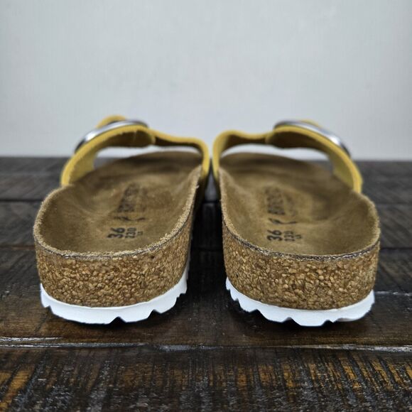 Birkenstock Madrid Big Buckle Womens Size 5 EU 36 Narrow Sandals Yellow Brown - Picture 4 of 11